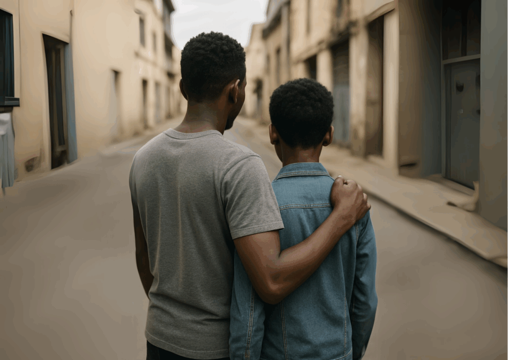 Two boys from the back - image created with AI