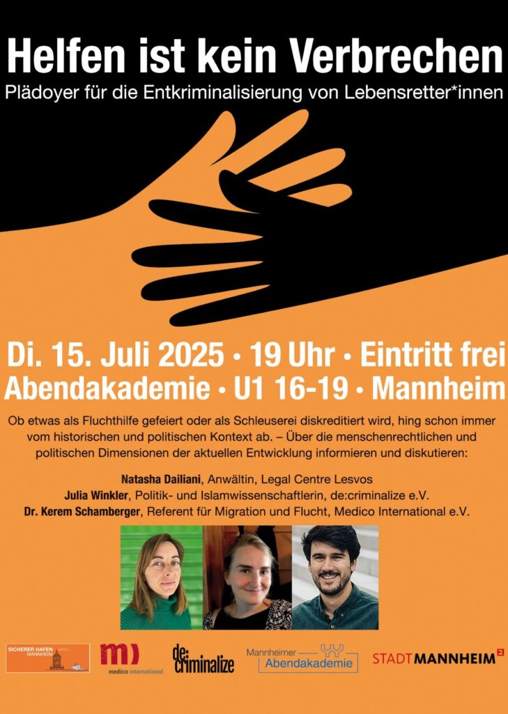 15.07.25 - An event organised by the ‘Sicherer Hafen Mannheim’ alliance in cooperation with Medico International e.V. and the Mannheim Evening Academy, supported by the City of Mannheim's Refugee Fund.
